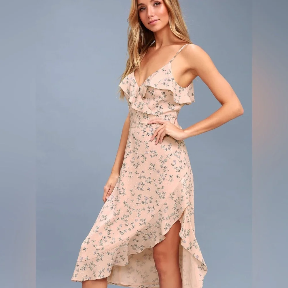 Lulu's Pink Floral Midi Dress - Picture 2 of 14